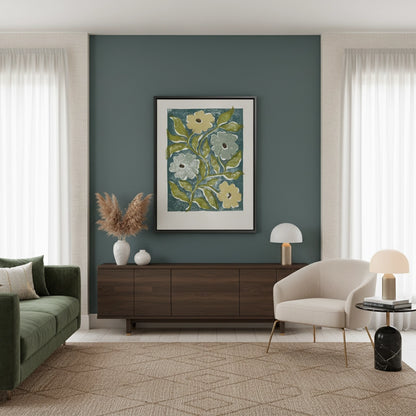 Teal and Sage Green Abstract Floral - Canvas