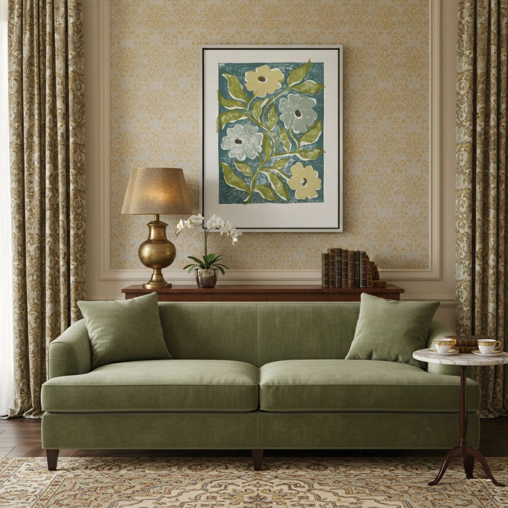 2Teal and Sage Green Abstract Floral - Canvas