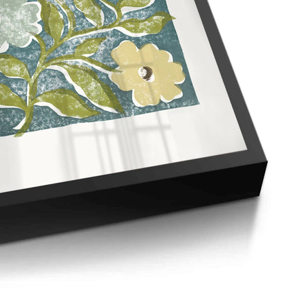 Teal and Sage Green Abstract Floral - Fine Art