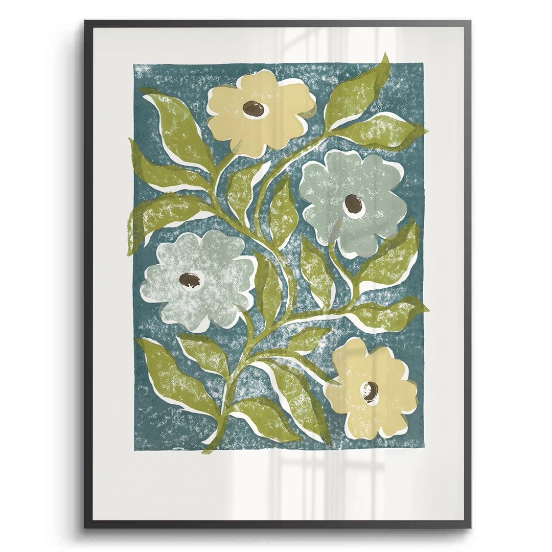 2Teal and Sage Green Abstract Floral - Fine Art