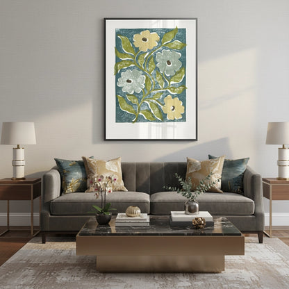Teal and Sage Green Abstract Floral - Fine Art