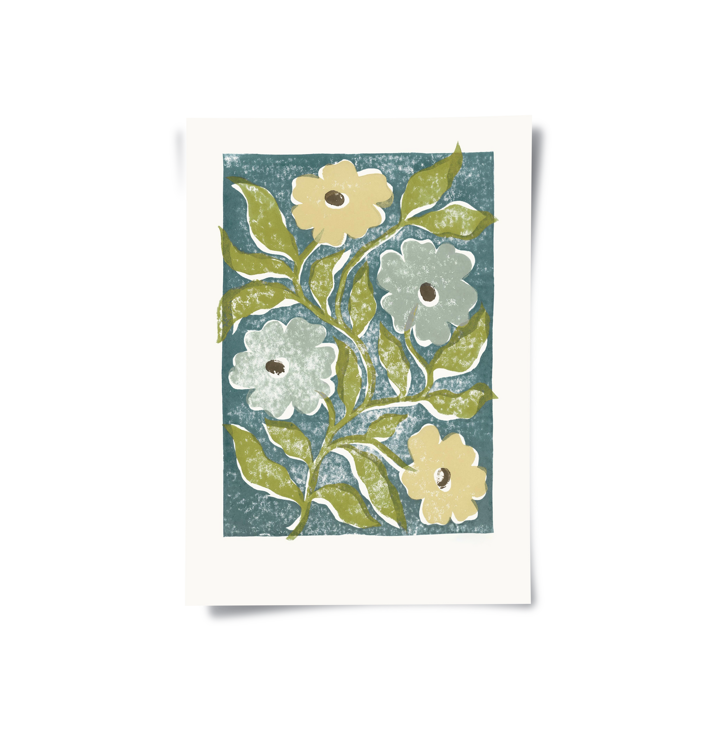 2Teal and Sage Green Abstract Floral - Poster