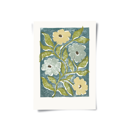 Teal and Sage Green Abstract Floral - Poster