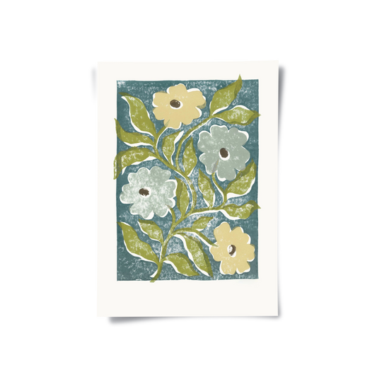 Teal and Sage Green Abstract Floral - Poster