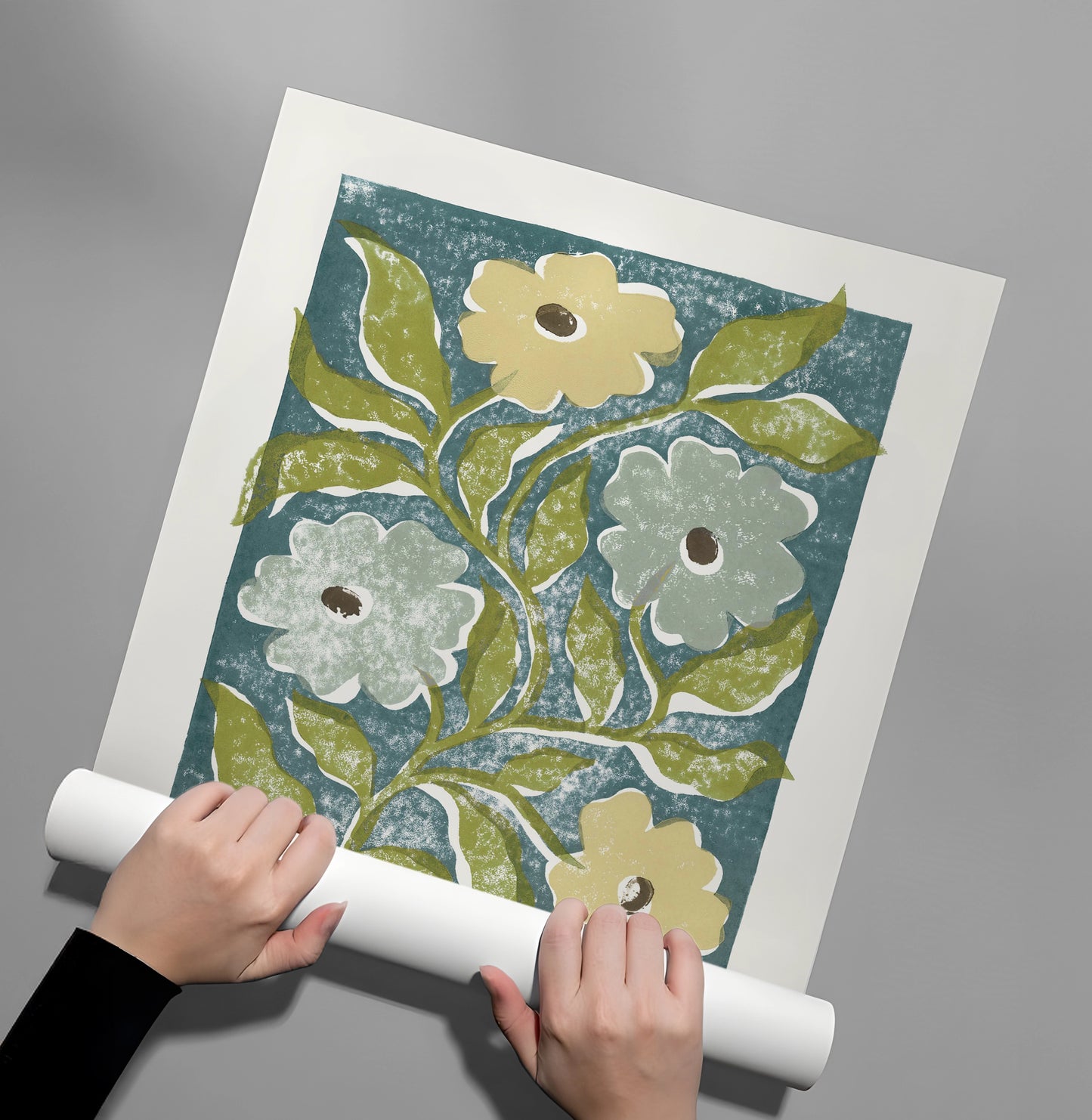 2Teal and Sage Green Abstract Floral - Poster