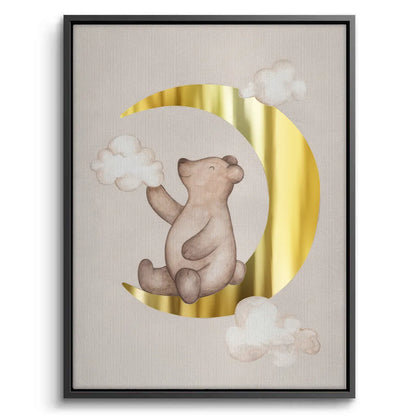 Teddy Bear Sitting on Gold Moon - Canvas