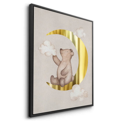 Teddy Bear Sitting on Gold Moon - Canvas