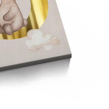 Teddy Bear Sitting on Gold Moon - Canvas