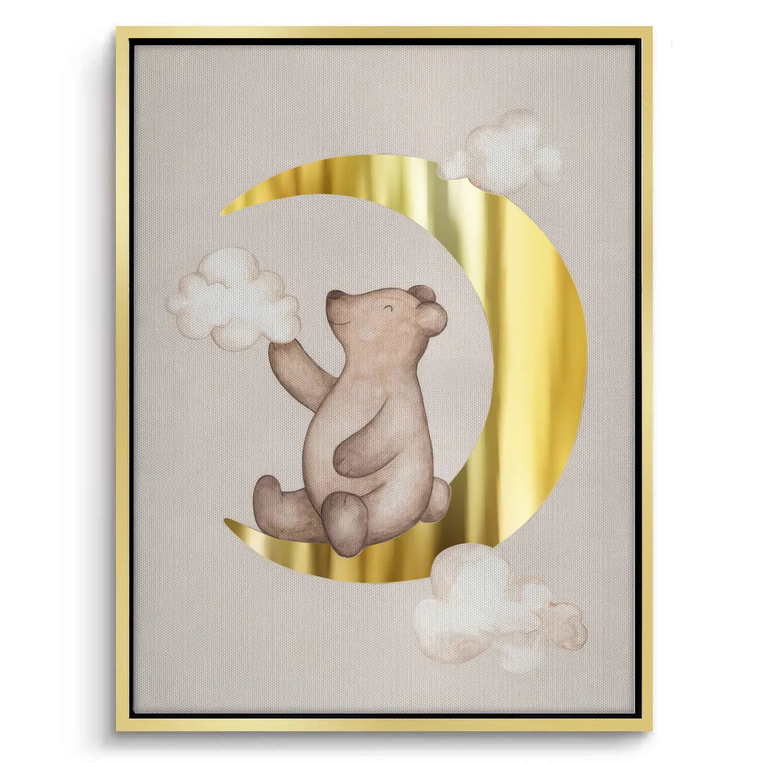 2Teddy Bear Sitting on Gold Moon - Canvas