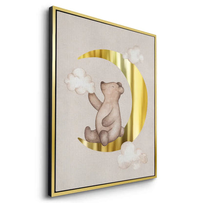 Teddy Bear Sitting on Gold Moon - Canvas