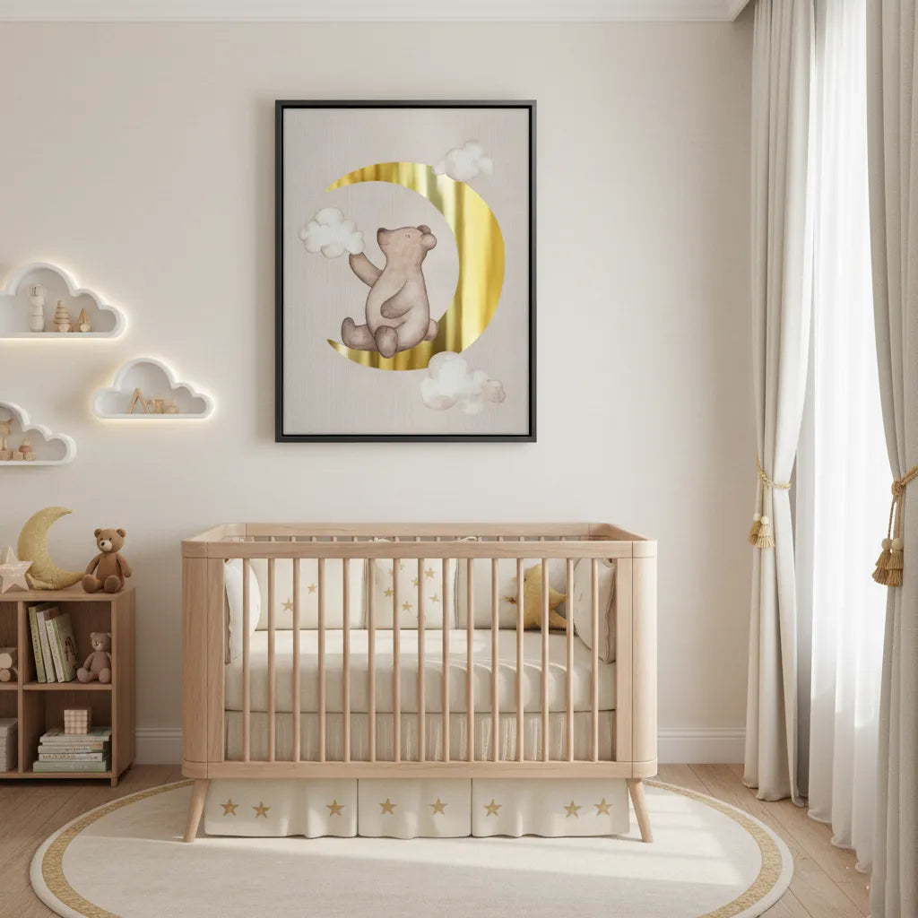 2Teddy Bear Sitting on Gold Moon - Canvas