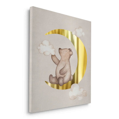 Teddy Bear Sitting on Gold Moon - Canvas