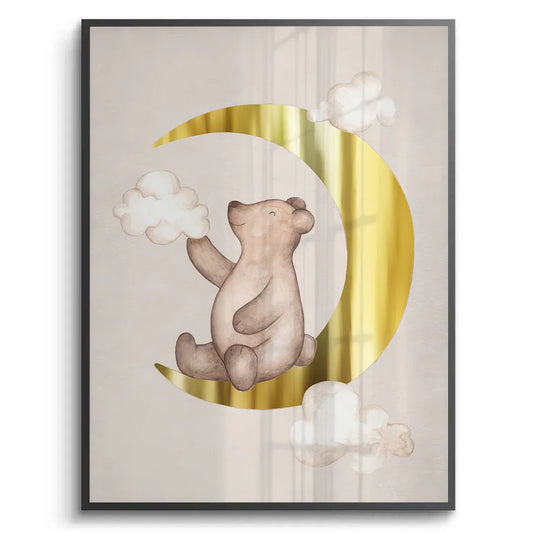 Teddy Bear Sitting on Gold Moon - Fine Art