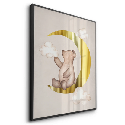 Teddy Bear Sitting on Gold Moon - Fine Art