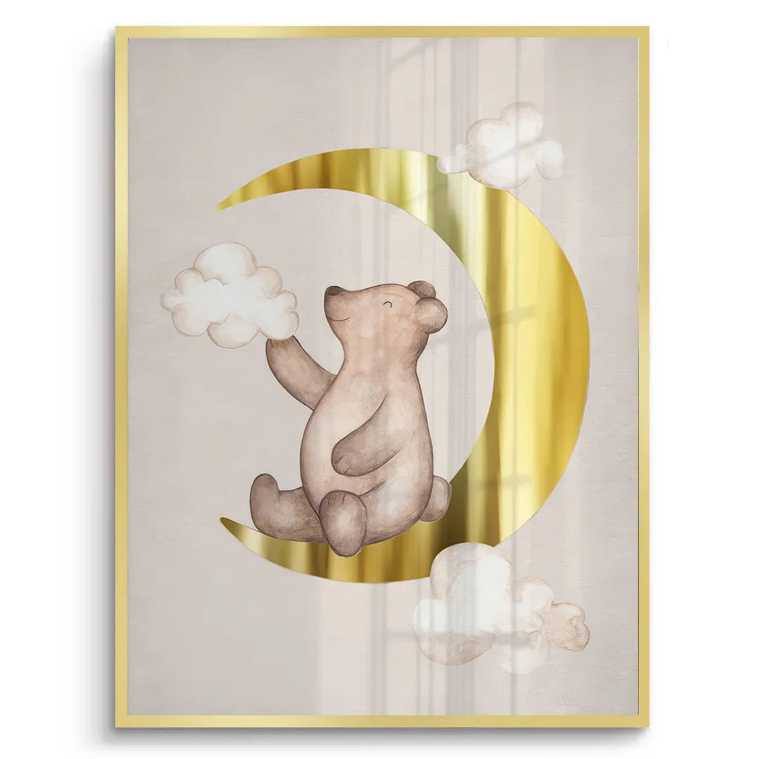 2Teddy Bear Sitting on Gold Moon - Fine Art