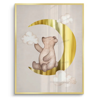 Teddy Bear Sitting on Gold Moon - Fine Art