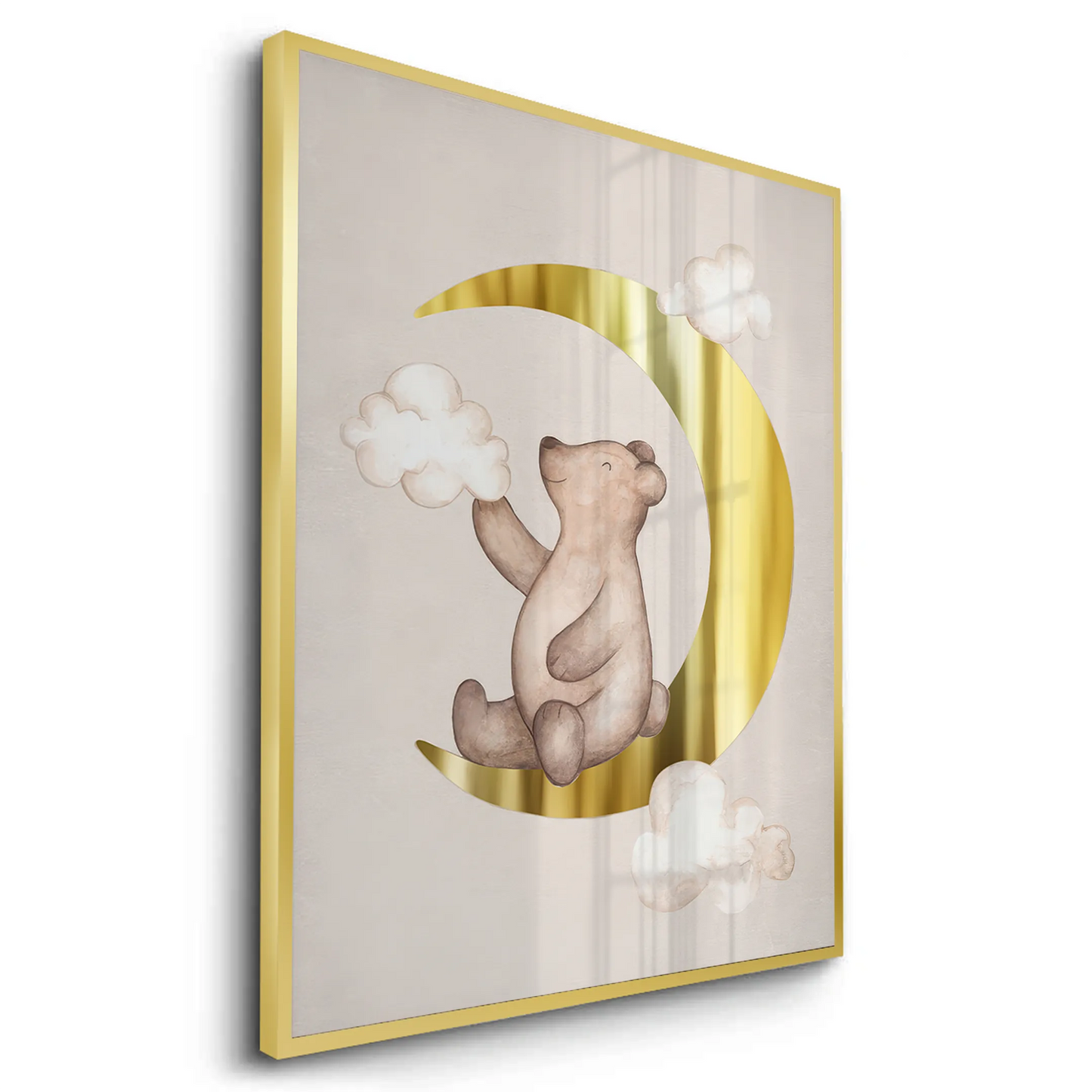 2Teddy Bear Sitting on Gold Moon - Fine Art
