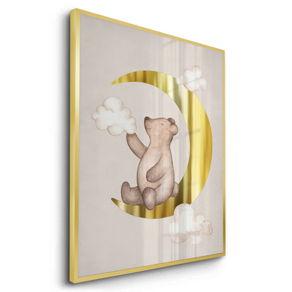 Teddy Bear Sitting on Gold Moon - Fine Art