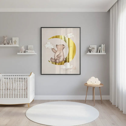 Teddy Bear Sitting on Gold Moon - Fine Art