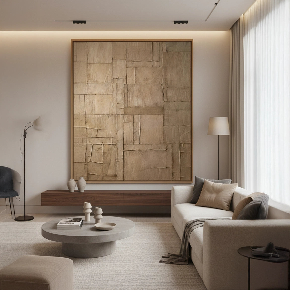 2Textured Beige Patchwork Painting #TBPA110