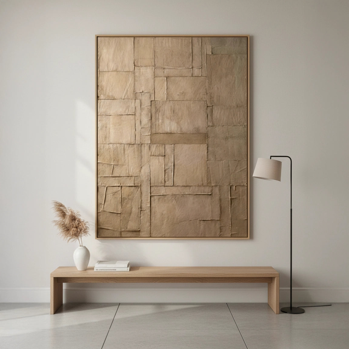 2Textured Beige Patchwork Painting #TBPA110