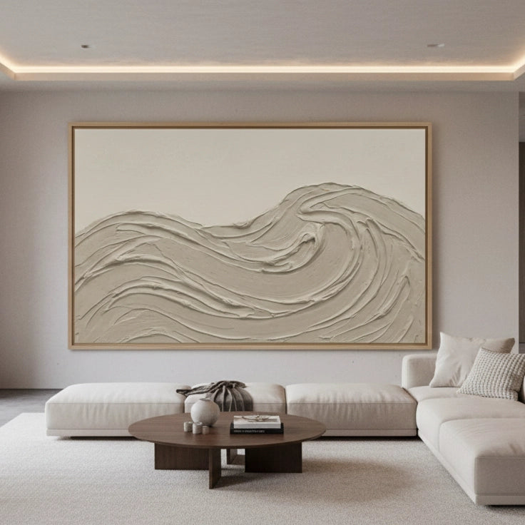 2Textured Beige Wave Painting #TBWA110