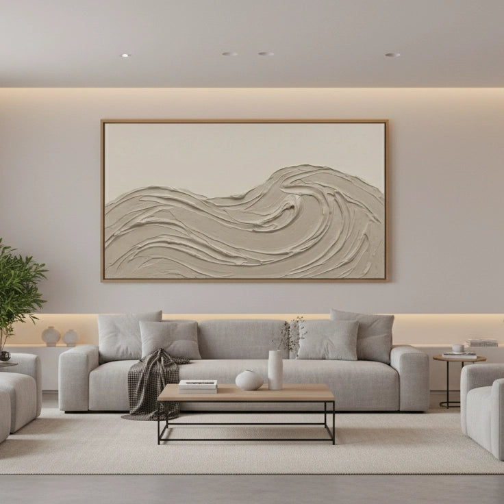 2Textured Beige Wave Painting #TBWA110