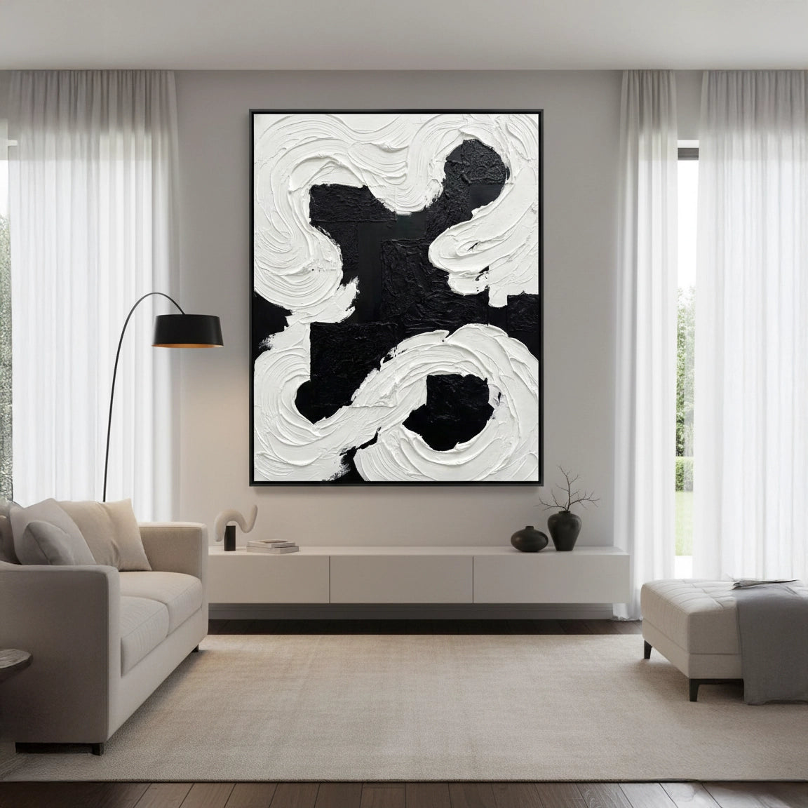 2Textured Black White Abstract Painting #TBWA220