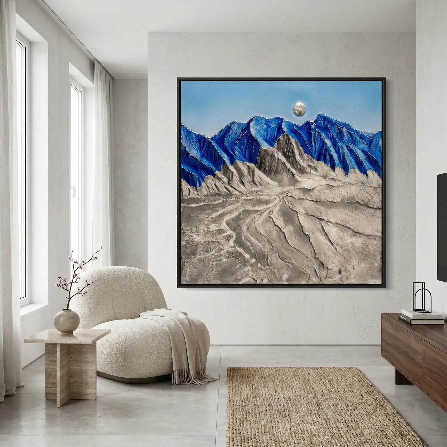 2Textured Blue and White 3D Mountain #TBW763