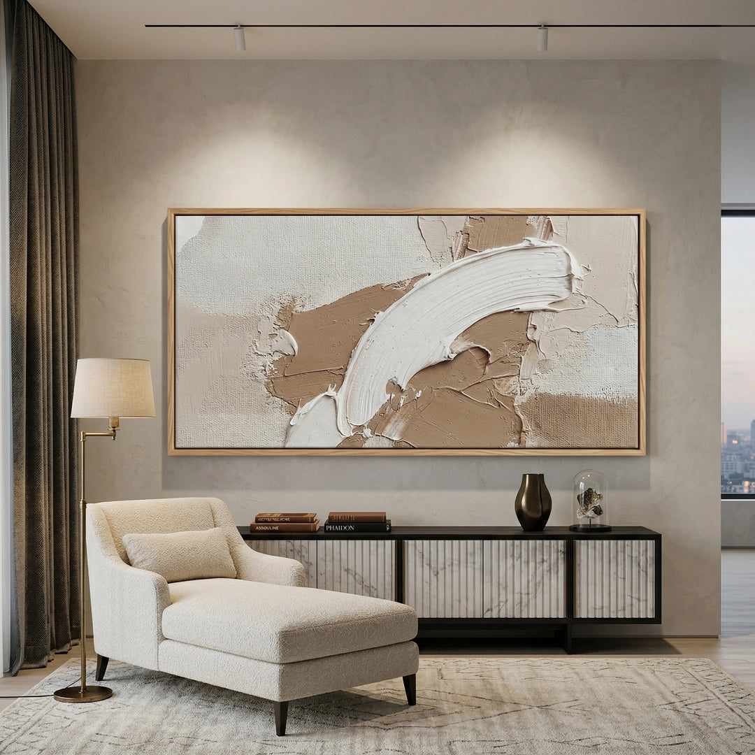 Minimalist abstract artwork with layered clay textures and soft earthy shades, ideal for stylish UAE interiors
