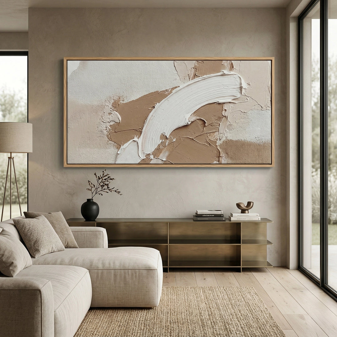 Textured wave art print in warm clay tones with minimalist design, enhancing sophisticated UAE interior styling