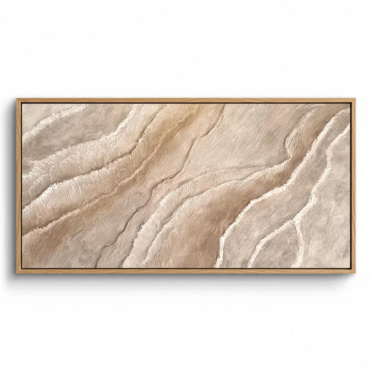 Hand-textured 'Textured Earth Waves' plaster art featuring 3D dune-like ridges in terracotta and warm sand, a serene focal point for a luxury Dubai villa.