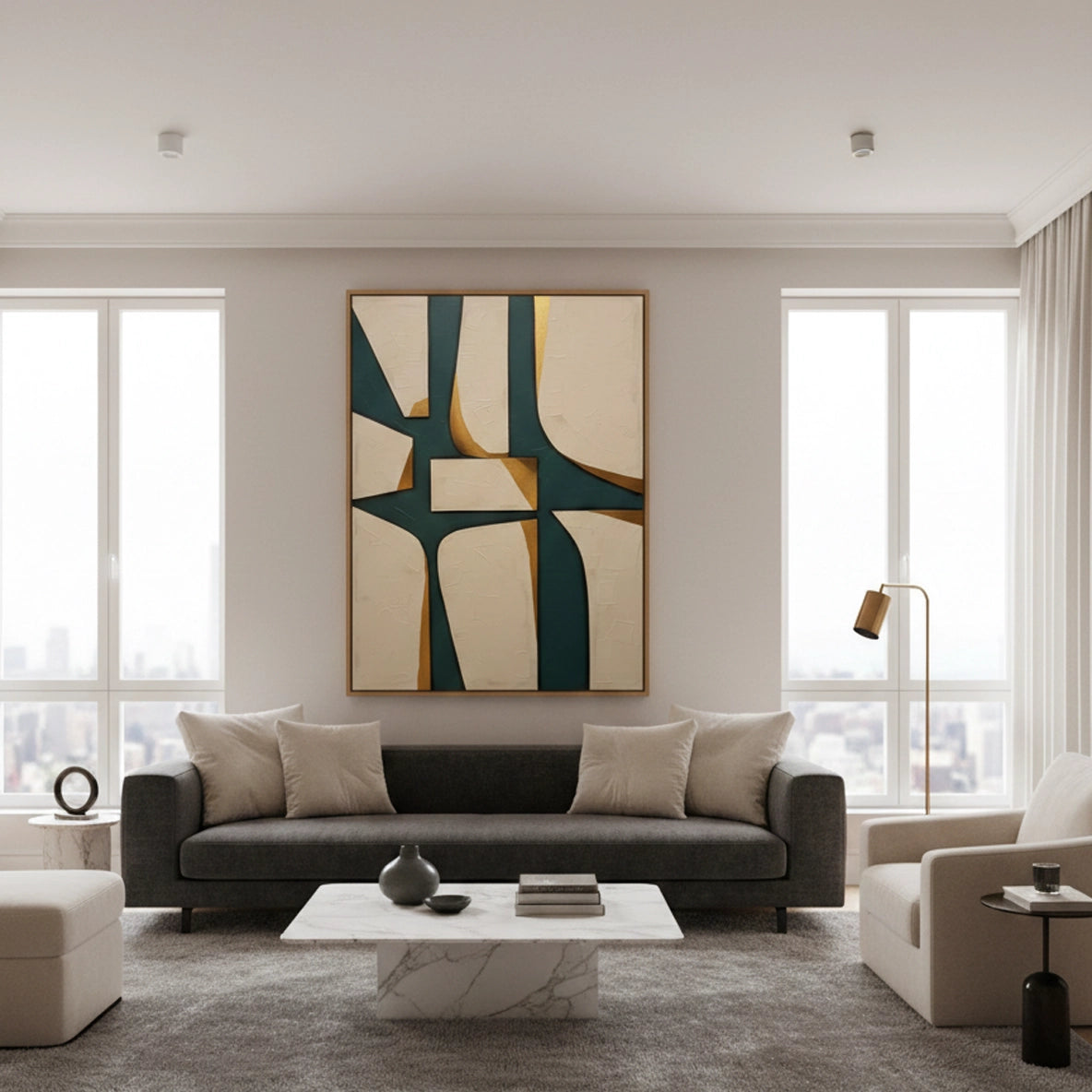 2Textured Emerald Geometric Painting #TEGE220