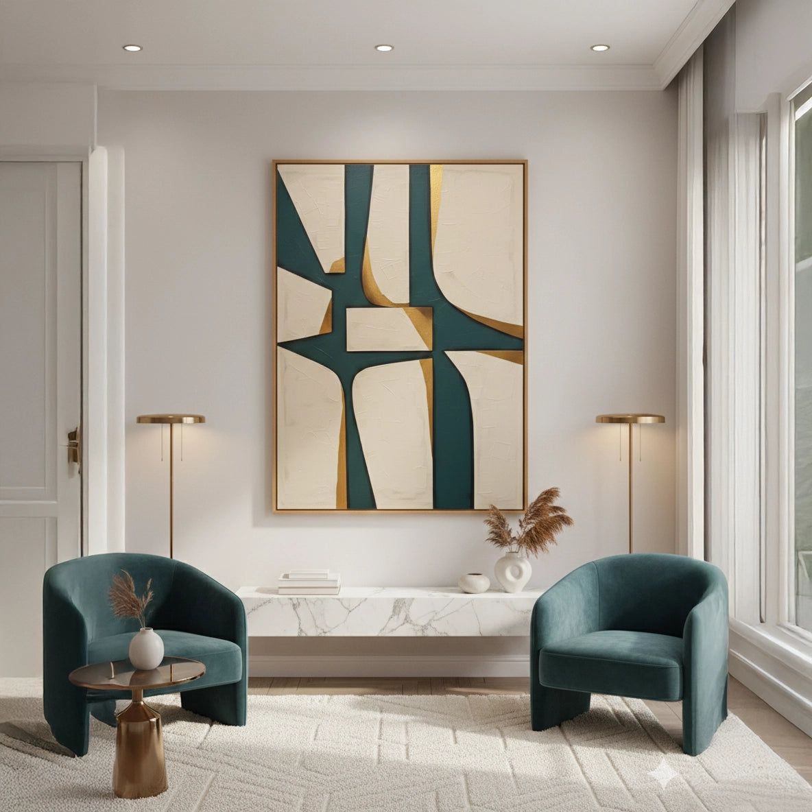 2Textured Emerald Geometric Painting #TEGE220