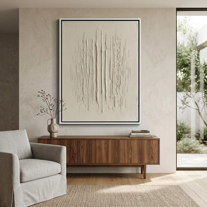 Textured abstract art print in black and white with minimalist style, enhancing sophisticated UAE interior design