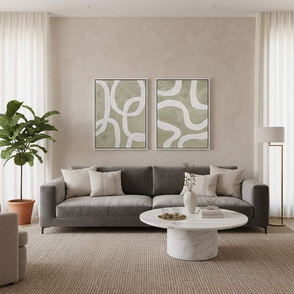 2Textured Olive Loop Painting Set of 2 #TOLP2200