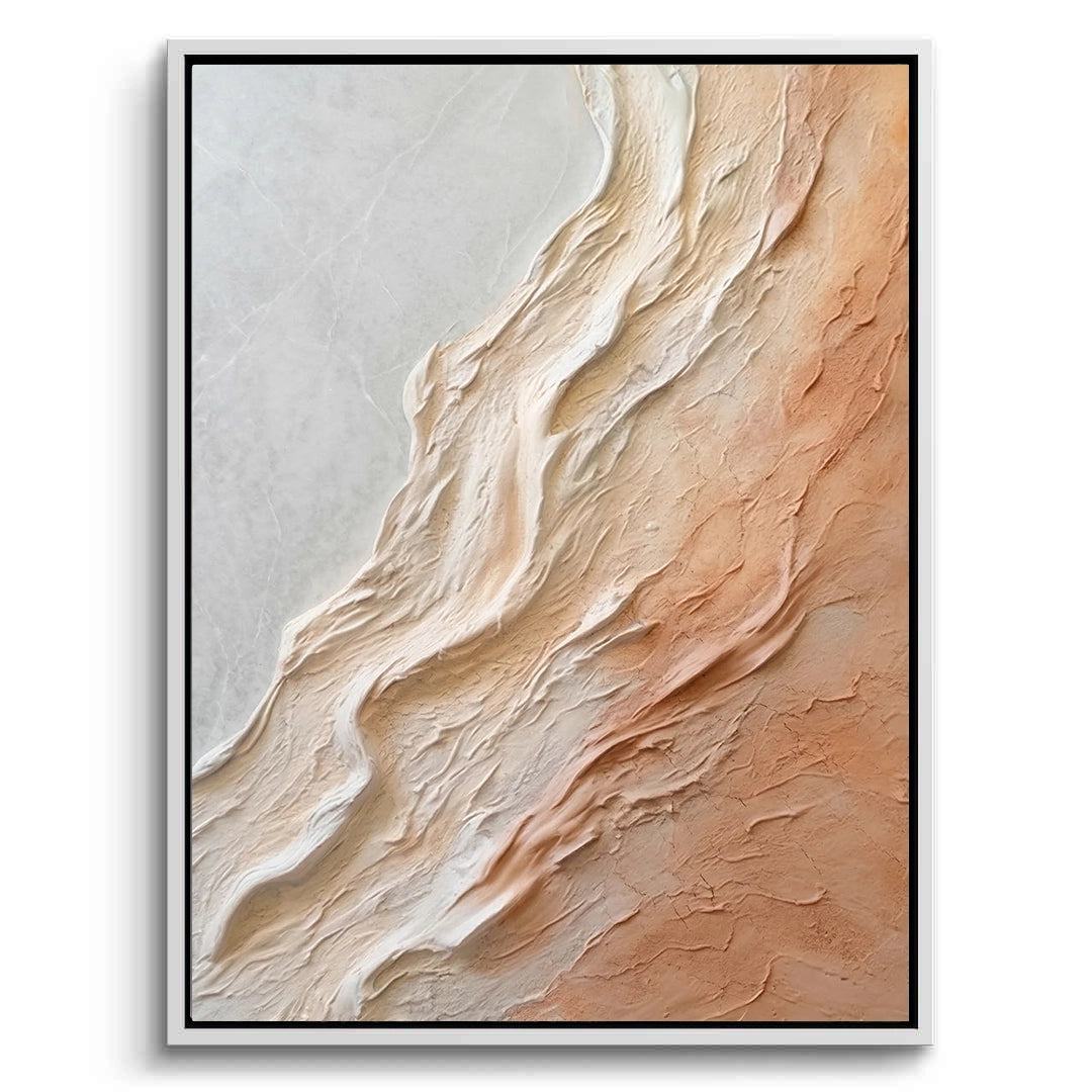 Large 3D 'Textured Sand Dunes' plaster art featuring hand-sculpted wind-swept ridges in a warm ochre and bone palette, a sophisticated focal point for a luxury Dubai home.