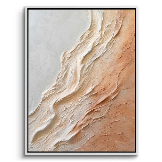 Large 3D 'Textured Sand Dunes' plaster art featuring hand-sculpted wind-swept ridges in a warm ochre and bone palette, a sophisticated focal point for a luxury Dubai home.