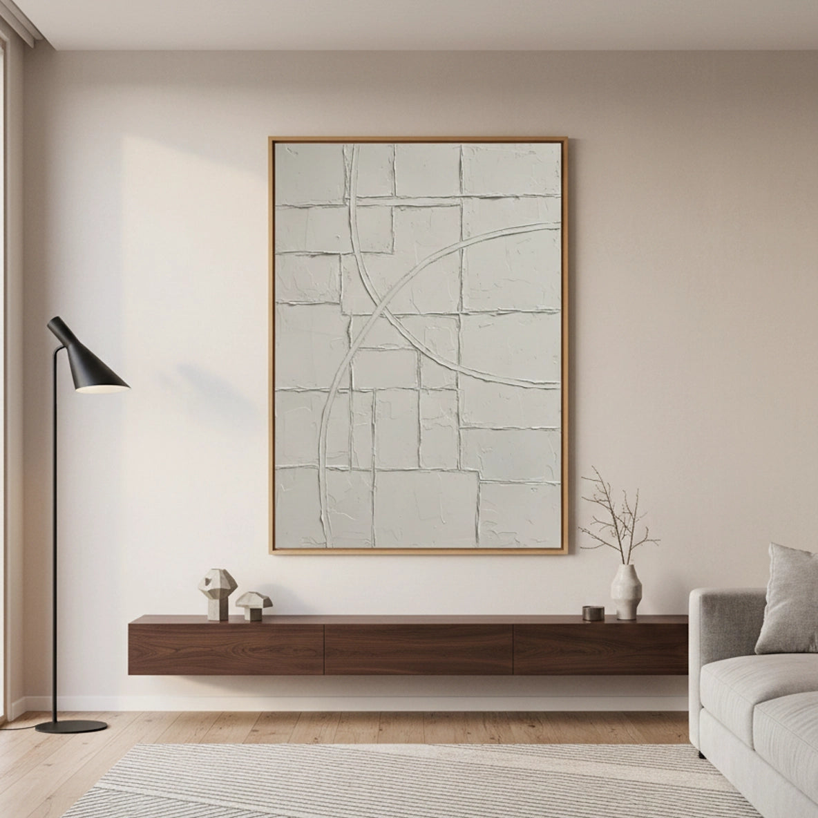 2Textured White Geometric Painting #TWGE110