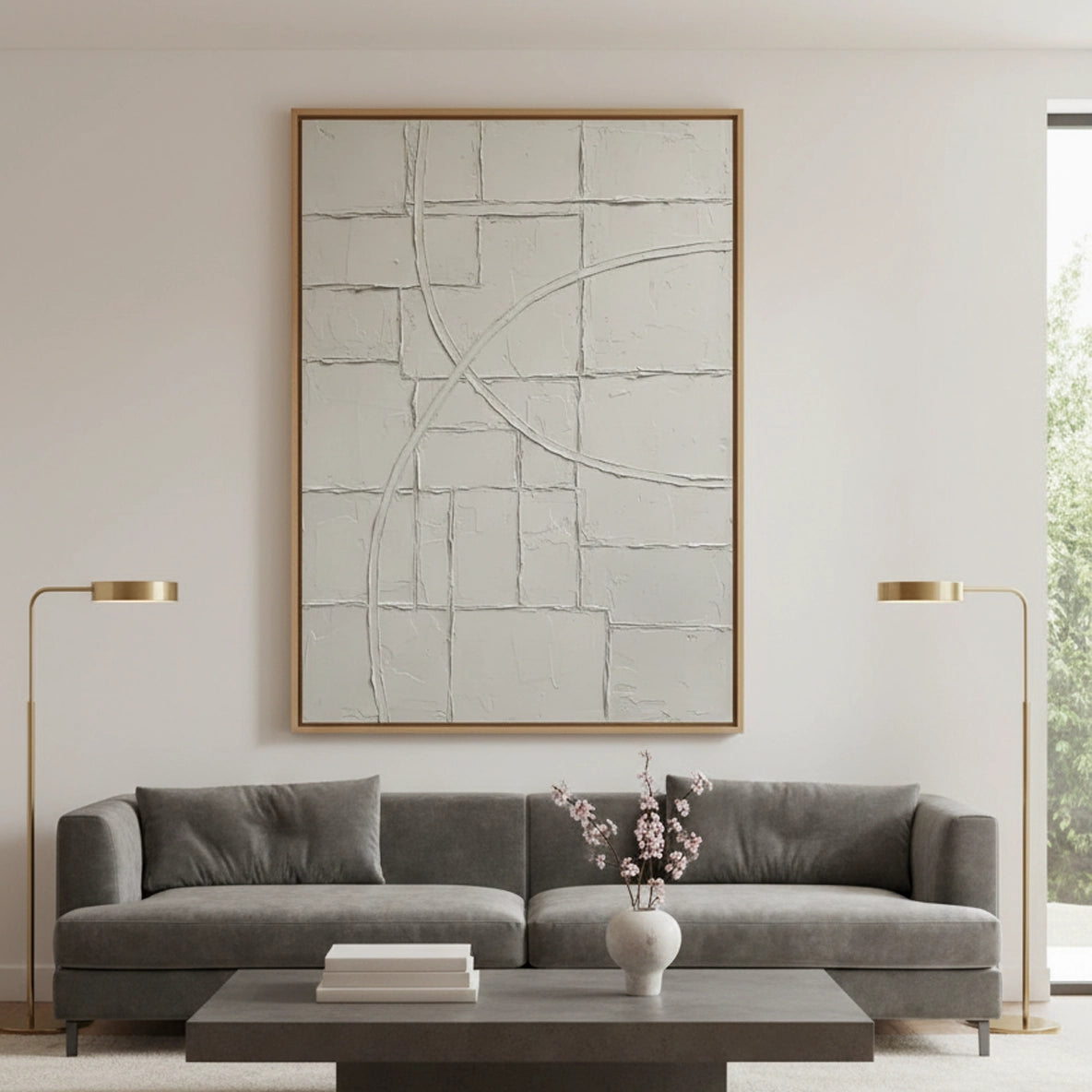 2Textured White Geometric Painting #TWGE110