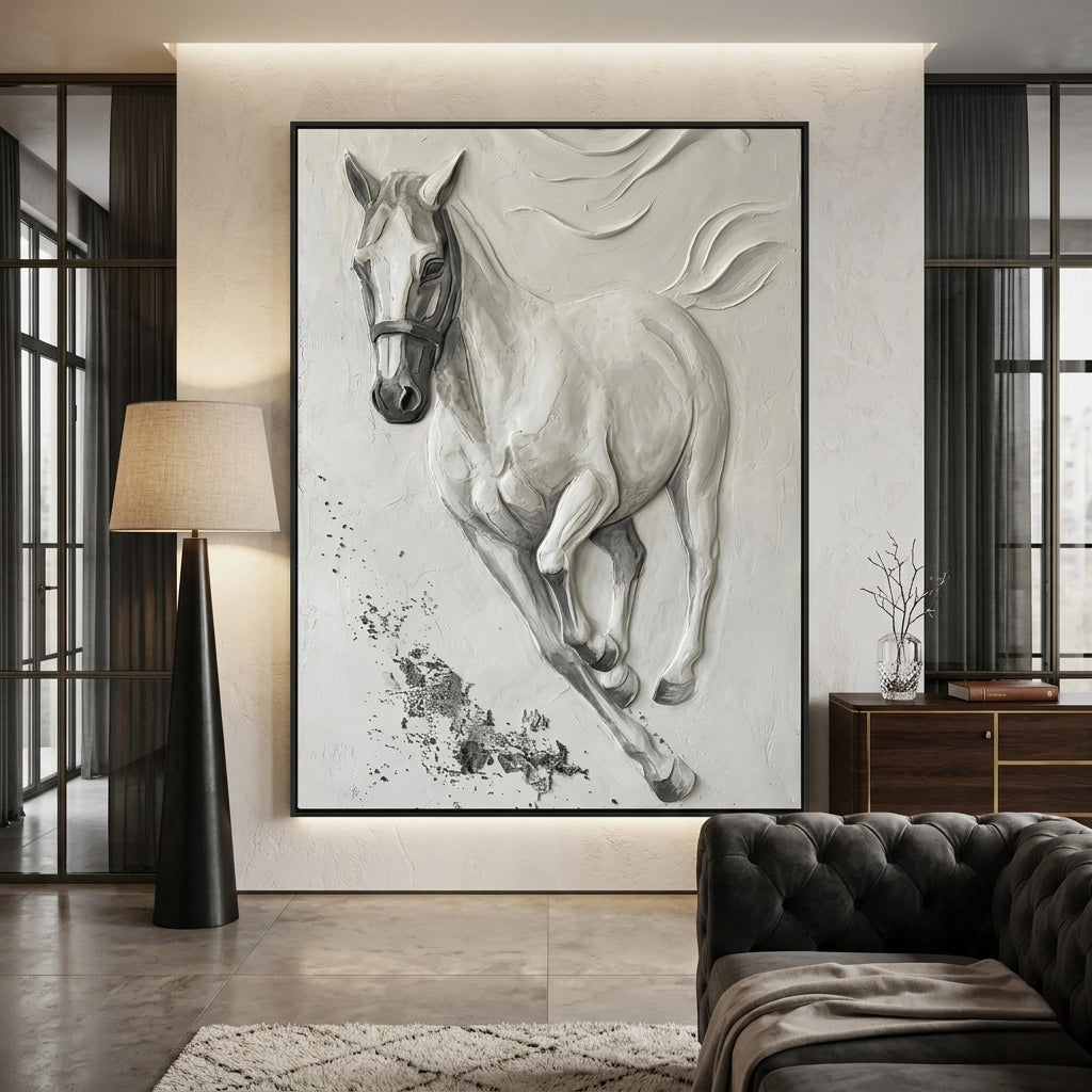 2Abstract stallion wall decor in neutral shades with textured finish, suited for sophisticated UAE living spaces