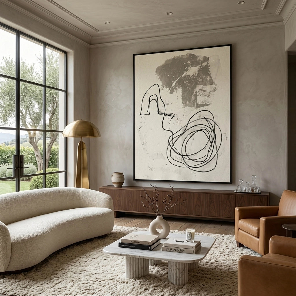 Minimalist Unwinding artwork featuring soft curves and modern design for luxury UAE interiors