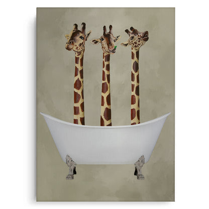 Three Giraffes Bathing - Canvas