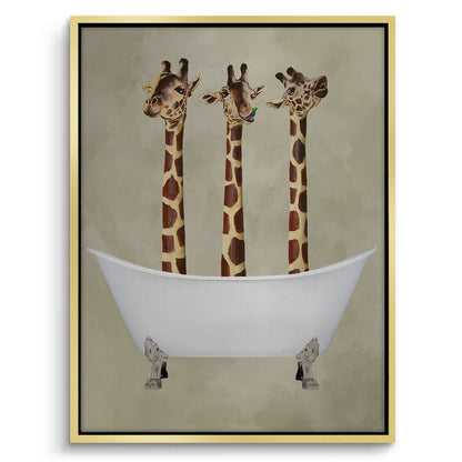 Three Giraffes Bathing - Canvas