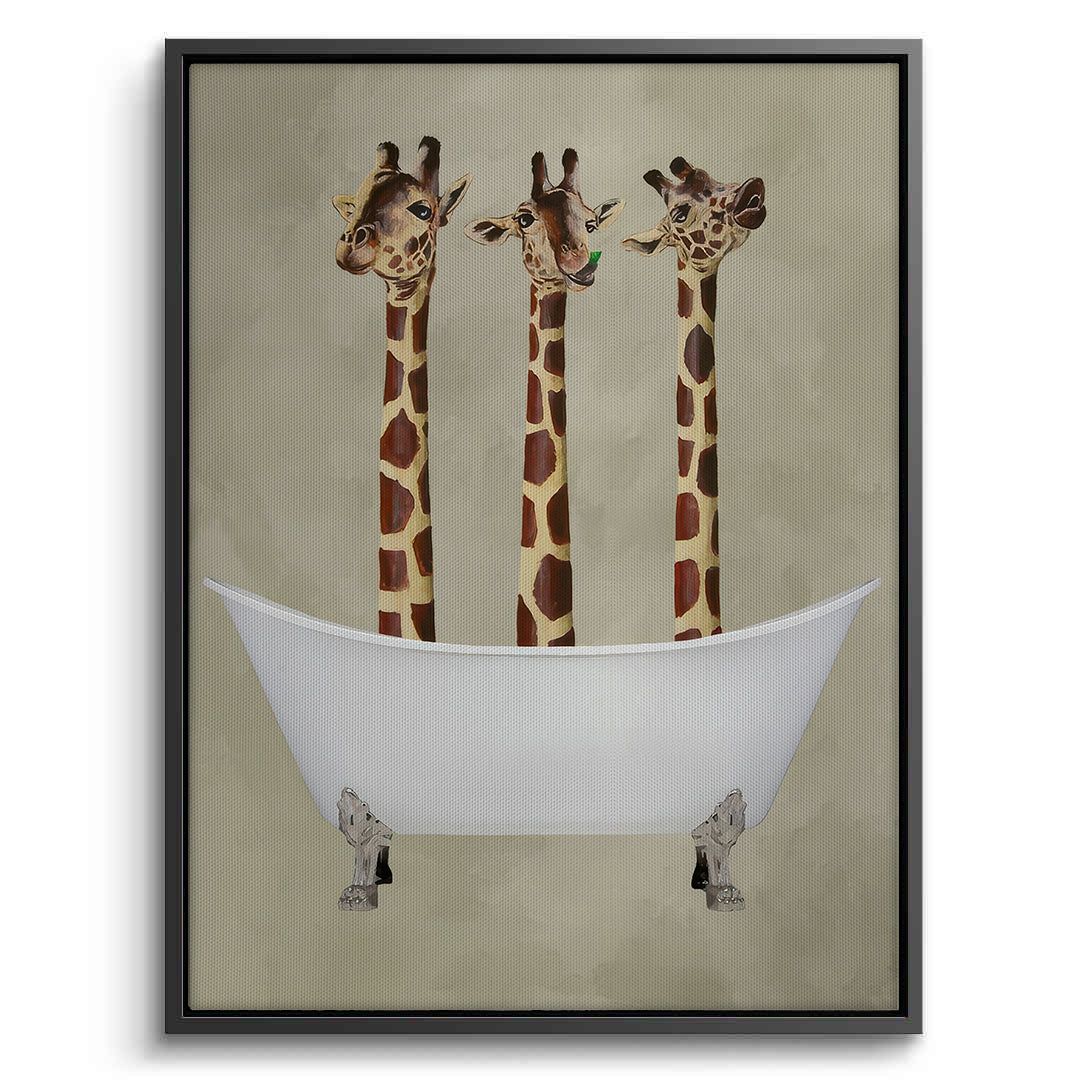 2Three Giraffes Bathing - Canvas