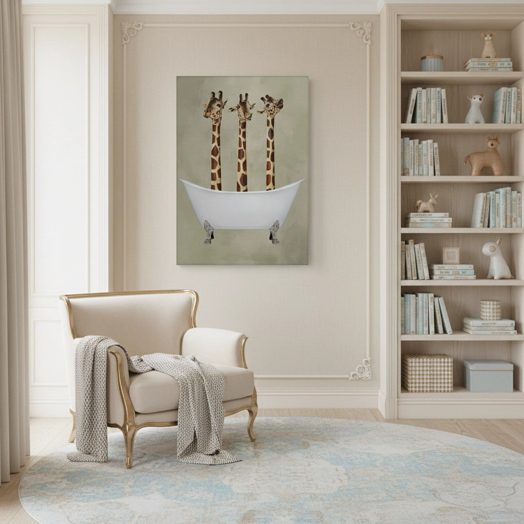 Three Giraffes Bathing - Canvas - Jasmineart.ae