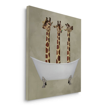 Three Giraffes Bathing - Canvas