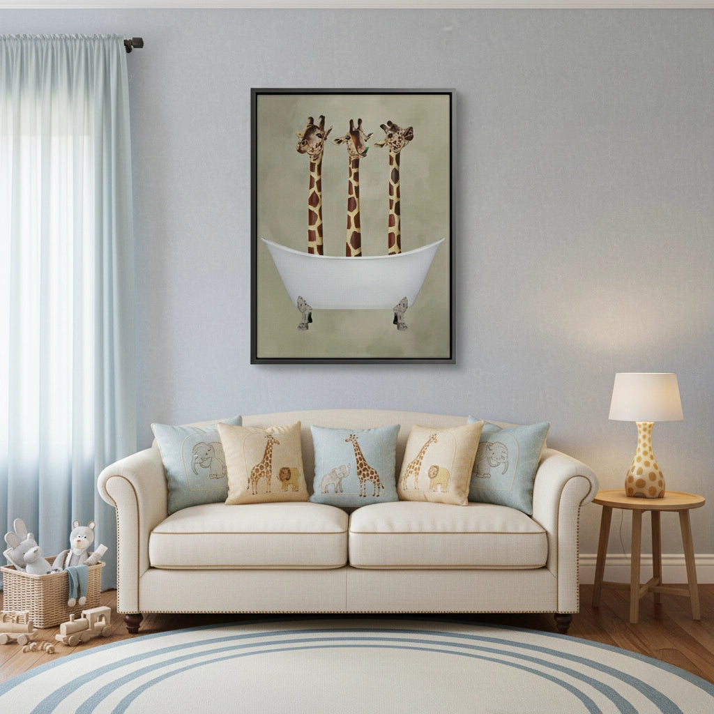 2Three Giraffes Bathing - Canvas