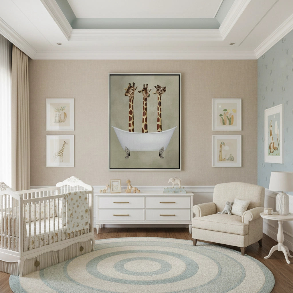 2Three Giraffes Bathing - Canvas