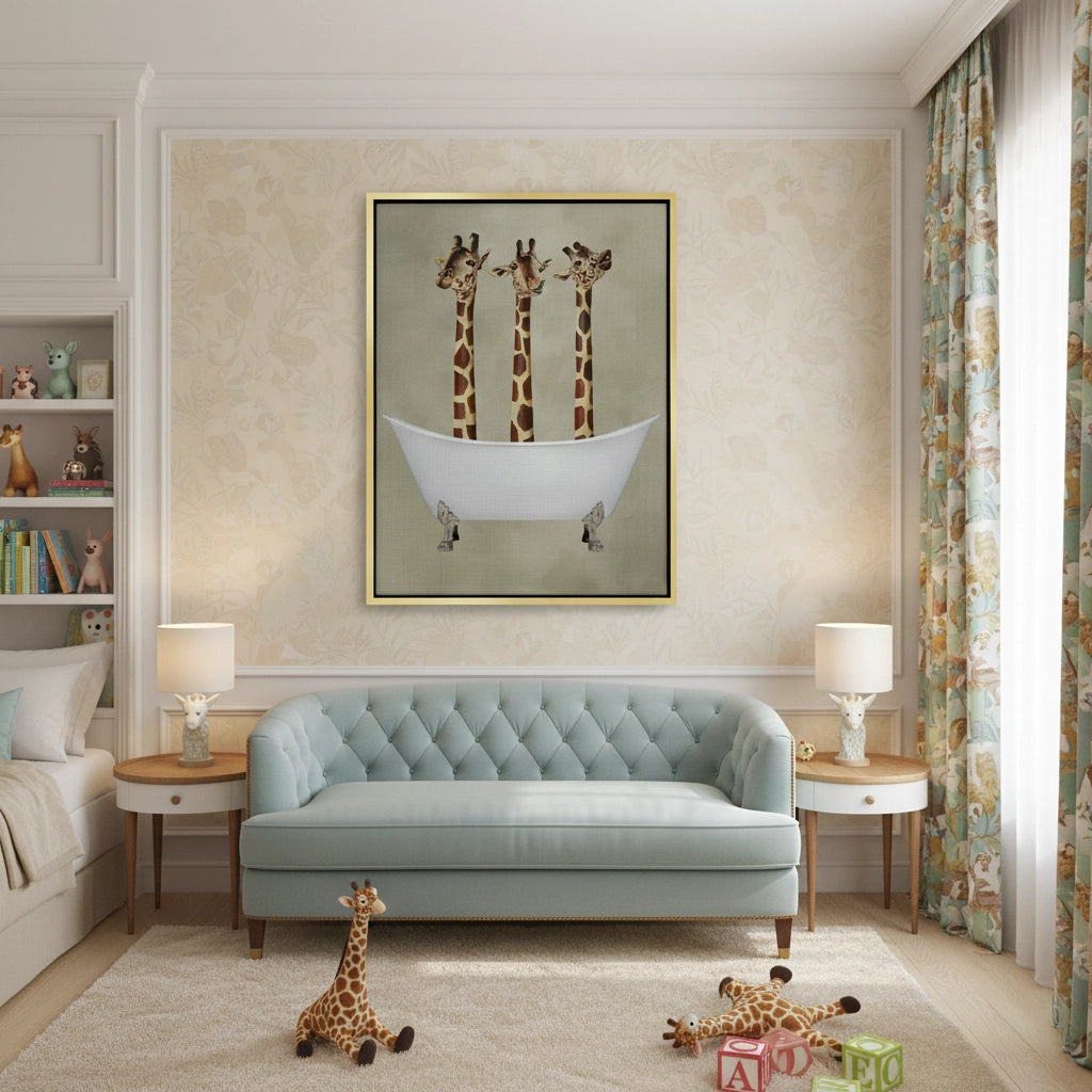 2Three Giraffes Bathing - Canvas